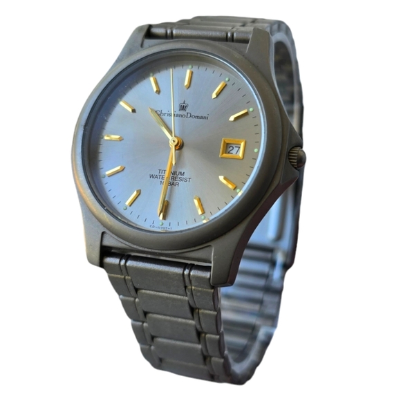 VTG Christiano Domani Titanium Watch CD1170-T Gray Date Lightweight Green & Gold - Picture 4 of 9